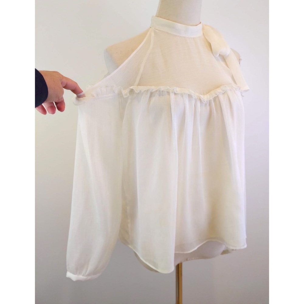 Zara Trafaluc Ivory Cold Shoulder Top